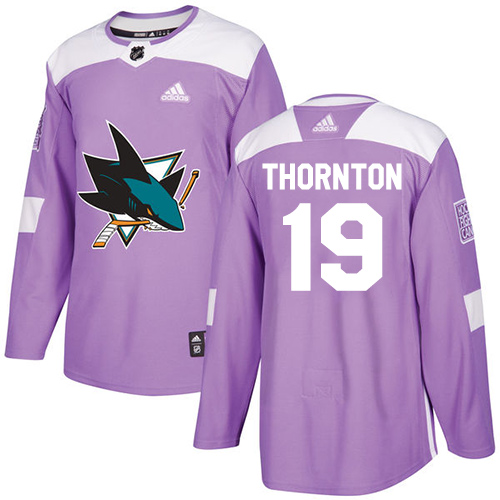 Adidas Sharks #19 Joe Thornton Purple Authentic Fights Cancer Stitched Youth NHL Jersey